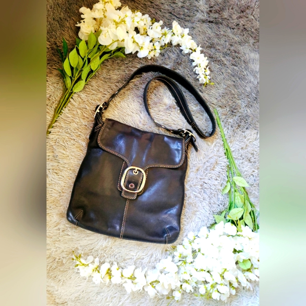 Coach Bleecker Black Leather Large Buckle Duffle Crossbody